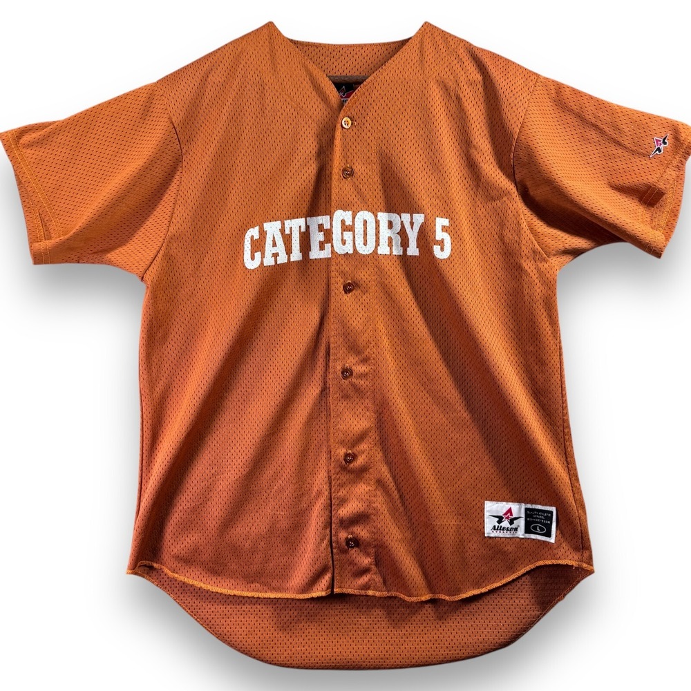 Alleson Athletic Mens Large Orange Baseball Jersey Category 5 #3 Short Sleeve